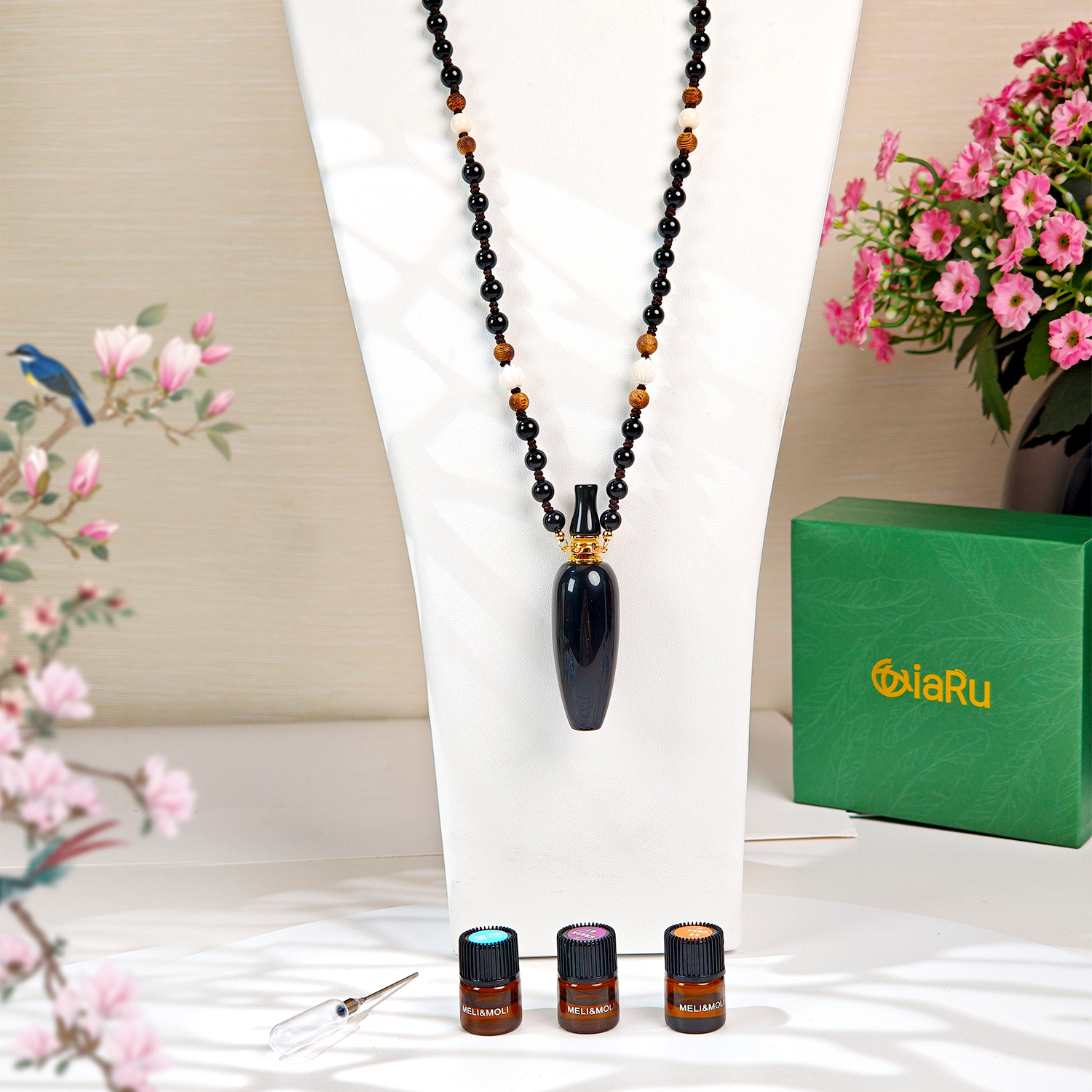 黑曜石大号观音宝瓶项链（男款）