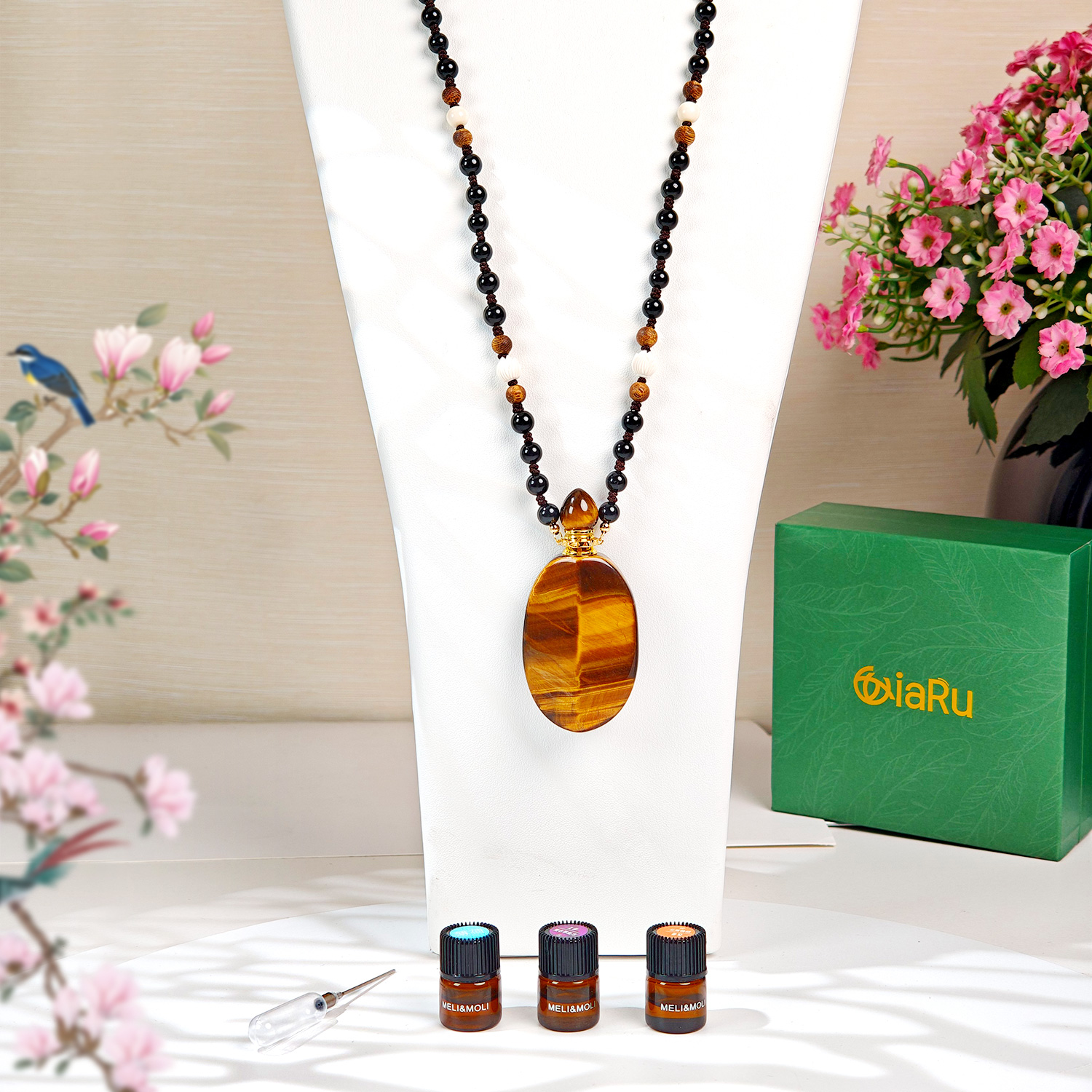 虎眼石大号合页吊坠项链